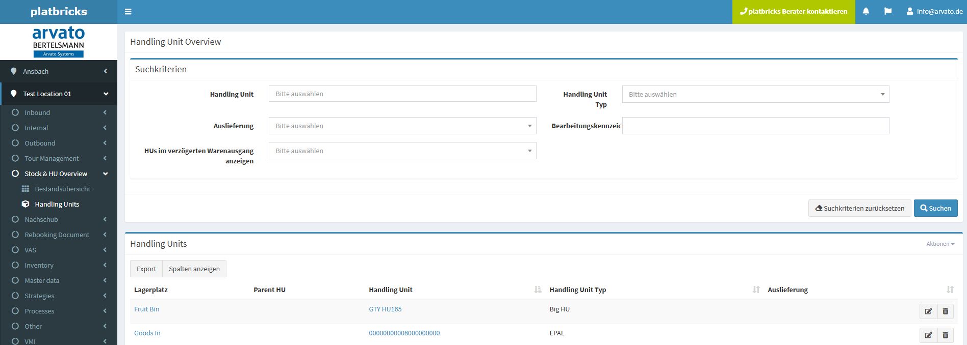 Handling Unit Management - platbricks® WMS