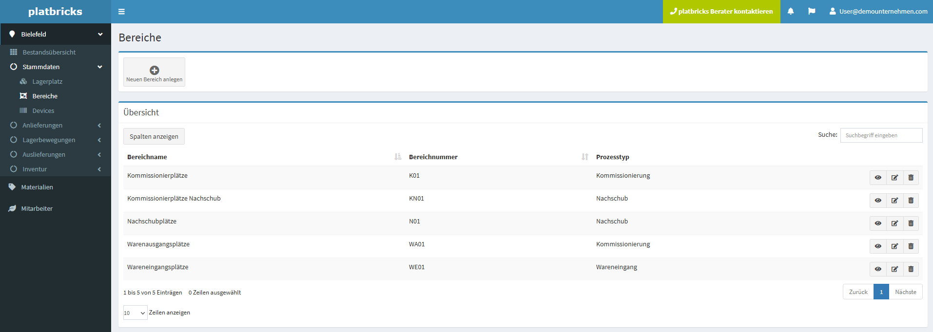 Stammdatenverwaltung - platbricks® WMS